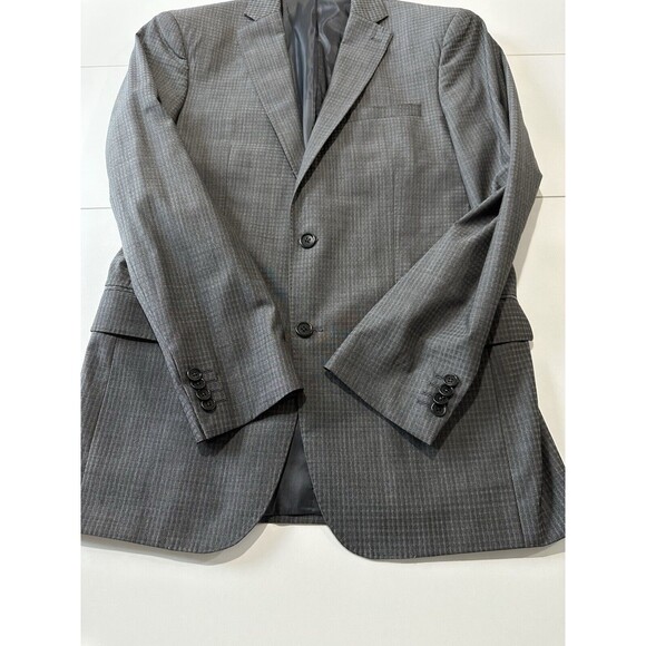 John Varvatos Blazer Sport Coat Men 40L Gray Wool Plaid Jacket Two Button USA - Picture 3 of 16